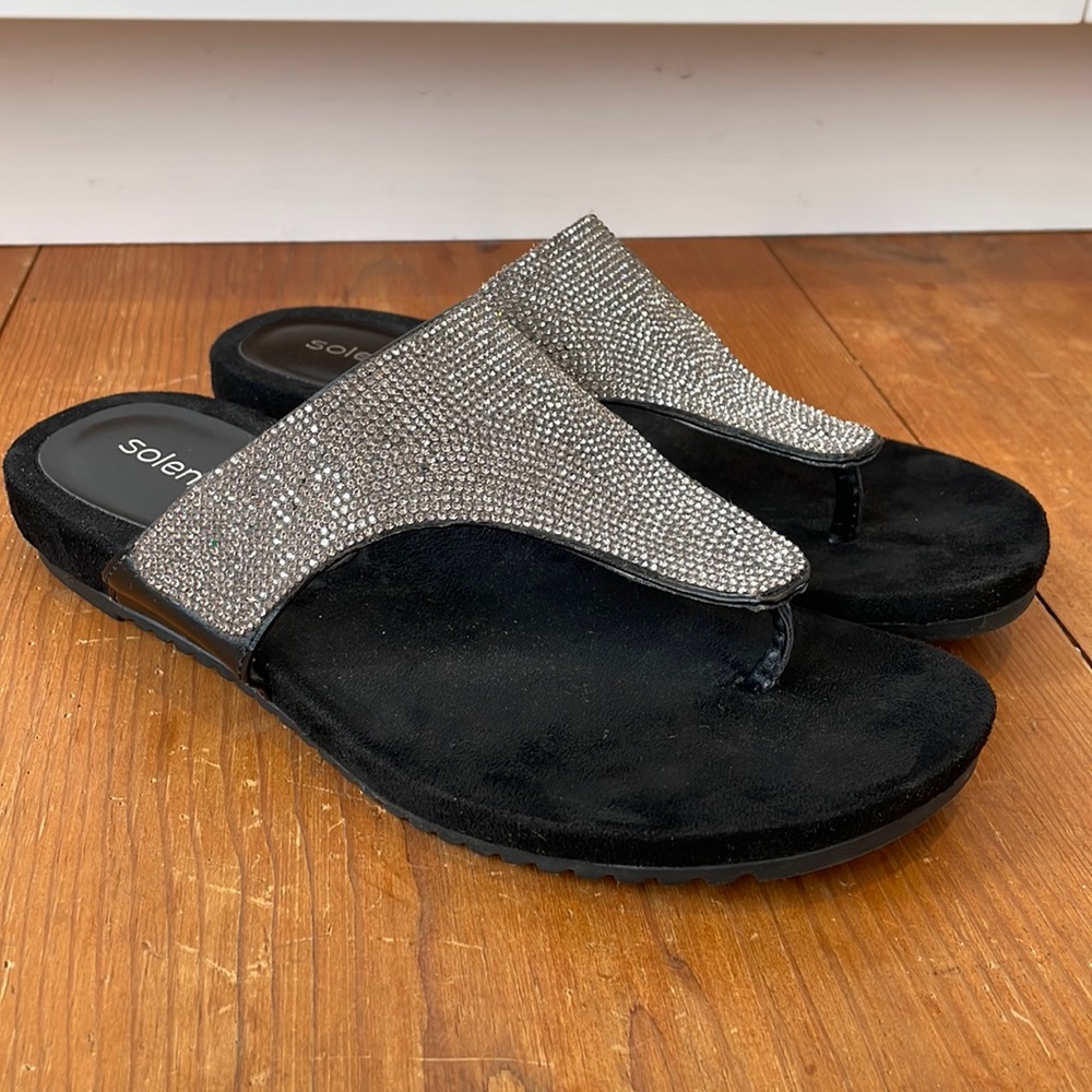 Solemate Sandals, flat heel, Size 6.5, black rhinestones